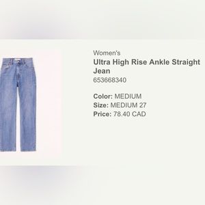 Abercrombie Ultra High Rise Ankle Straight Jeans